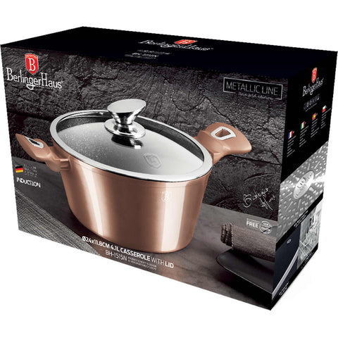  BH/1515N, BH/1515NN, Cacerola con tapa de 24 cm, Oro rosa, Cacerola de 24 cm, Cacerola, Olla, Cacerola con tapa, Batería de cocina, Cocina, Ollas y cazuelas