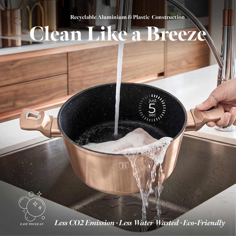 Product image of Casserole with lid 28cm. Part of the Metallic Line Rose Gold Edition . Features: • Material: forged aluminum • Casserole with lid Ø28*12,4 cm 6,1L • Color: metallic rose gold REGISTERED DESIGN BY BERLINGER HAUS!. (Studio view). Official Berlinger Haus product, boosted by Promintra sl.