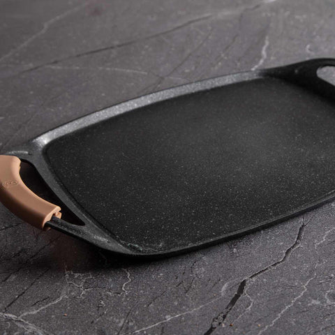  BH/1590, Plancha para asar 47 cm, Oro rosa, plancha para asar, parrilla, mango de silicona, sartenes, sartén para asar