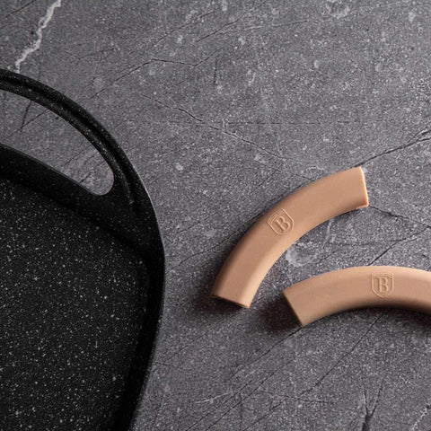  BH/1590, Plancha para asar 47 cm, Oro rosa, plancha para asar, parrilla, mango de silicona, sartenes, sartén para asar