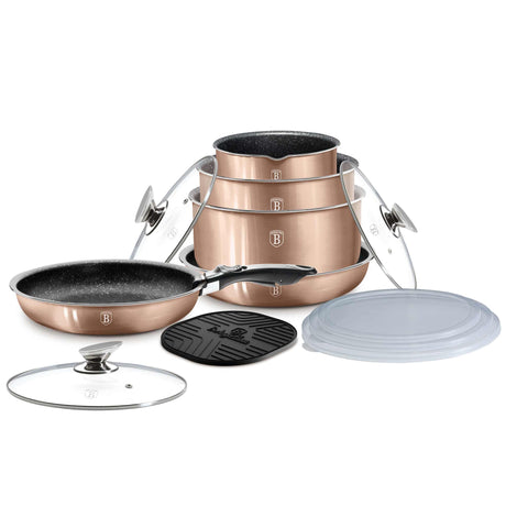  BH/1591N, BH/1591, Juego de utensilios de cocina de 13 piezas, Oro rosa, Juego de utensilios de cocina de 13 piezas, Mango con cierre a presión, Utensilios de cocina inteligentes, Juego de utensilios de cocina, Ollas y sartenes, Juego de ollas y sartenes, Juego, Con cierre a presión, Cocina, Utensilios de cocina, Ollas y cacerolas