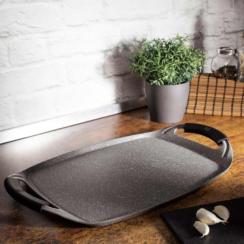  BH/1592, Plancha para asar 47cm, Gris, plancha para asar, parrilla, mango de silicona, Sartenes, Sartén para asar