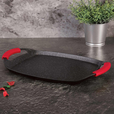  BH/1597, Plancha para asar 36cm, Burdeos, Rojo, plancha para asar, parrilla, mango de silicona, Sartenes, Sartén para asar