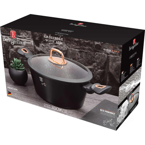  BH/1641N, BH/1641NW, BH/8357, Cacerola con tapa de 20 cm, Negro, Oro rosa, Cacerola de 20 cm, Cacerola, Olla, Cacerola con tapa, Batería de cocina, Cocina, Ollas y cazuelas