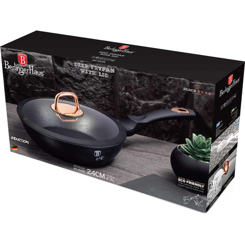  BH/1643N,BH/8352,Sartén honda con tapa 24cm,Negro,Oro rosa,Sartén honda 24 cm,Sartén,Sartén honda,Sartén honda con tapa,Sartén,Utensilios de cocina,Cocinar,Sartenes