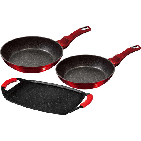  BH/1668, Juego de sartenes y parrilla (3+2 piezas), color burdeos, rojo, juego de sartenes (3+2 piezas), sartén, juego de sartenes, sartén, juego de sartenes, parrilla, utensilios de cocina, cocina, sartenes, juego de sartenes