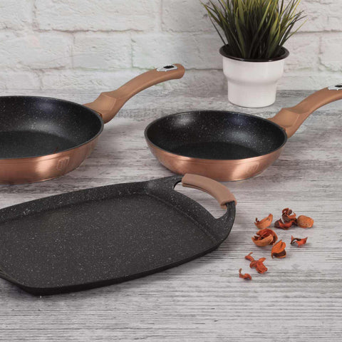  BH/1669, Juego de sartenes y parrilla (3+2 piezas), oro rosa, juego de sartenes (3+2 piezas), sartén, juego de sartenes, sartén, juego de sartenes, parrilla, utensilios de cocina, cocina, sartenes, juego de sartenes