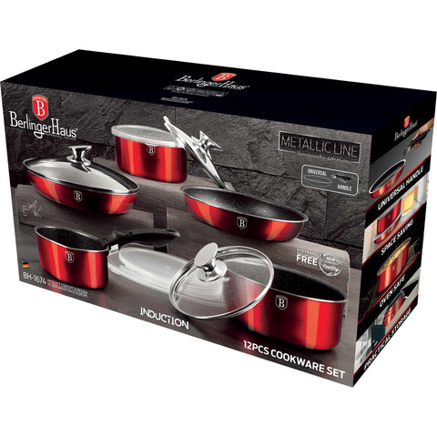 BH/1674, juego de utensilios de cocina de 12 piezas, burdeos, rojo, juego de utensilios de cocina de 12 piezas a., mango de clic, utensilios de cocina inteligentes, juego de utensilios de cocina, ollas y sartenes, juego de ollas y sartenes, juego, clic, cocina, utensilios de cocina, ollas y cazuelas
