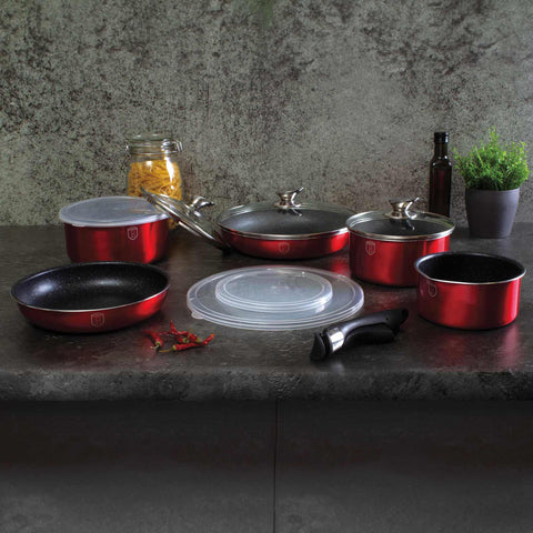 BH/1674, juego de utensilios de cocina de 12 piezas, burdeos, rojo, juego de utensilios de cocina de 12 piezas a., mango de clic, utensilios de cocina inteligentes, juego de utensilios de cocina, ollas y sartenes, juego de ollas y sartenes, juego, clic, cocina, utensilios de cocina, ollas y cazuelas