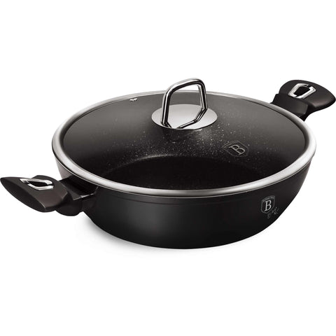 BH/1850, Olla baja con tapa de 28 cm, Negra, Plateada, Olla baja de 28 cm, Olla baja, Olla baja con tapa, Olla, Utensilios de cocina, Cocina, Ollas y cazuelas
