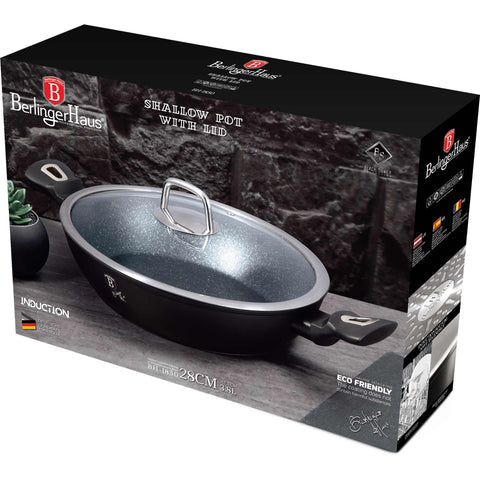 BH/1850, Olla baja con tapa de 28 cm, Negra, Plateada, Olla baja de 28 cm, Olla baja, Olla baja con tapa, Olla, Utensilios de cocina, Cocina, Ollas y cazuelas