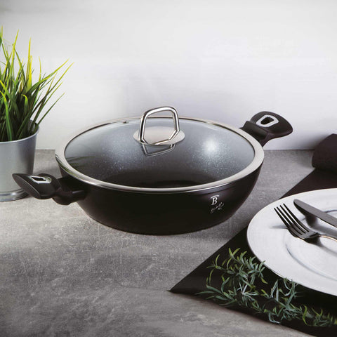 BH/1850, Olla baja con tapa de 28 cm, Negra, Plateada, Olla baja de 28 cm, Olla baja, Olla baja con tapa, Olla, Utensilios de cocina, Cocina, Ollas y cazuelas
