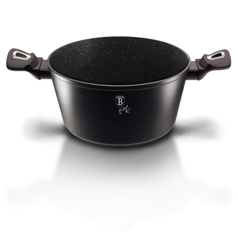 Product image of Casserole with lid 24cm. Part of the Black Silver Collection . Features: • Material: forged aluminum • Stock pot with lid Ø24*11,8 cm 4,1L • Color: matt black- silver REGISTERED DESIGN BY BERLINGER HAUS!. (Studio view). Official Berlinger Haus product, boosted by Promintra sl.