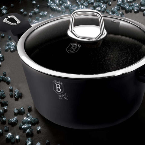  BH/1852, Cacerola con tapa 24cm, Negra, Plateada, Cacerola 24 cm, Cacerola, Olla, Cacerola con tapa, Batería de cocina, Cocina, Ollas y cazuelas