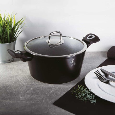  BH/1852, Cacerola con tapa 24cm, Negra, Plateada, Cacerola 24 cm, Cacerola, Olla, Cacerola con tapa, Batería de cocina, Cocina, Ollas y cazuelas