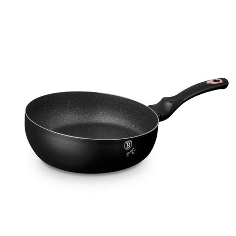 Product image of Flip frypan 26cm. Part of the Black Rose Collection . Features: • Material: stamp aluminum • Flip frypan Ø26 cm 2,8L • Color: matt black- rose gold REGISTERED DESIGN BY BERLINGER HAUS!. (Studio view). Official Berlinger Haus product, boosted by Promintra sl.