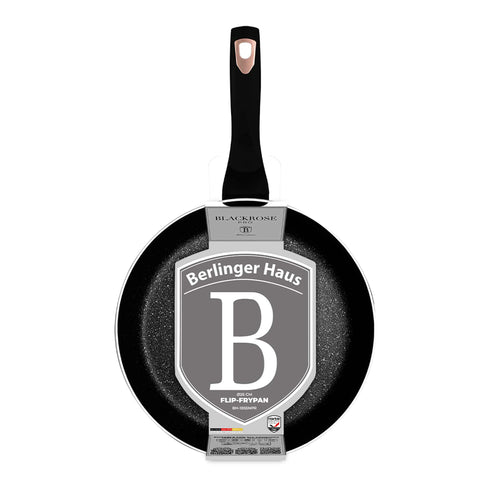 Product image of Flip frypan 26cm. Part of the Black Rose Collection . Features: • Material: stamp aluminum • Flip frypan Ø26 cm 2,8L • Color: matt black- rose gold REGISTERED DESIGN BY BERLINGER HAUS!. (Studio view). Official Berlinger Haus product, boosted by Promintra sl.