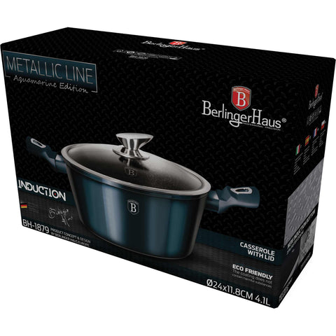 BH/1879, Cacerola con tapa 24cm, aguamarina, azul, cacerola 24 cm, cazuela, olla, cacerola con tapa, batería de cocina, cocinar,Berlinger Haus, Promintra