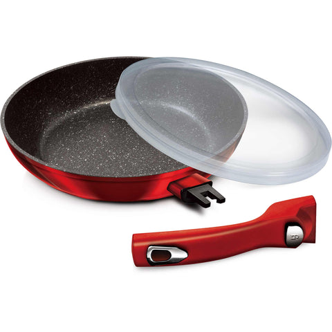 Sartén, sartén, utensilios de cocina, cocinar, mango desmontable, utensilios de cocina inteligentes, sartén de 24 cm, burdeos/rojo, BH/1252N, BH/1945