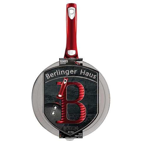 Product image of Frypan 28cm with detachable handle. Part of the Metallic Line Burgundy Edition . Features: • Material: forged aluminum • Frypan Ø28*5,2 cm 2,4L • 1 pcs smart lid • STACKABLE - SPACE SAVING • Color: metallic burgundy • OVEN SAFE, IF THE HA.... (Lifestyle view). Official Berlinger Haus product, boosted by Promintra sl.
