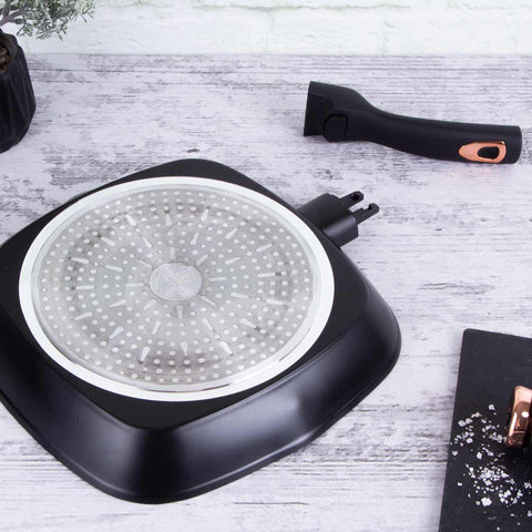  BH/1953,BH/1636N,Sartén grill de 28 cm con mango desmontable,Negro,Oro rosa,Sartén grill de 28 cm,mango desmontable,sartén,sartén,parrilla,utensilios de cocina,cocinar,Sartenes,Sartén con mango desmontable