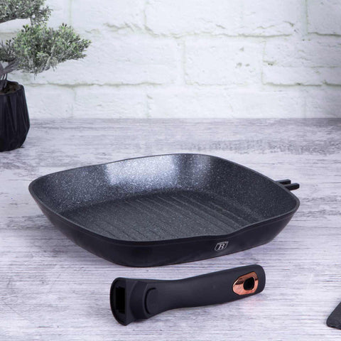  BH/1953,BH/1636N,Sartén grill de 28 cm con mango desmontable,Negro,Oro rosa,Sartén grill de 28 cm,mango desmontable,sartén,sartén,parrilla,utensilios de cocina,cocinar,Sartenes,Sartén con mango desmontable