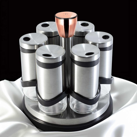  BH/1992, juego de 7 especieros de acero inoxidable, juego de 7 especieros de acero inoxidable, salero y pimentero, especiero