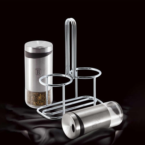  BH/1993, Juego de 2 saleros y pimenteros, acero inoxidable, juego de saleros y pimenteros, especiero, vajilla, salero y pimentero