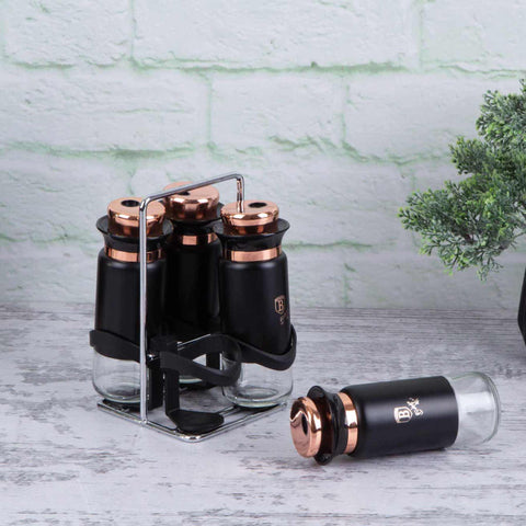  BH/1994, Juego de 2 saleros y pimenteros, negro, oro rosa, juego de saleros y pimenteros, especiero, vajilla, salero y pimentero