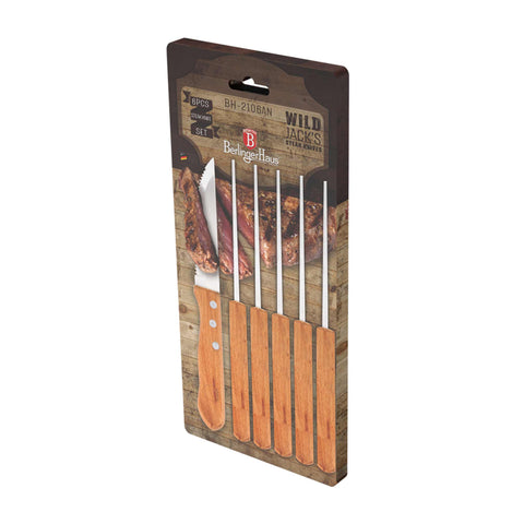  BH/2106AN, BH/2106A, juego de 6 cuchillos para carne con mango de madera, madera, juego de 6 cuchillos para carne, blíster, juego de cuchillos para carne, cuchillos para carne, mango de madera, cuchillos y herramientas de corte, cuchillo para carne