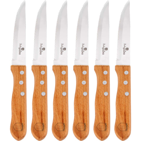 BH/2106AN, RENEW, BH/2106A, juego de 6 cuchillos para carne con mango de madera, madera, juego de 6 cuchillos para carne, blíster, juego de cuchillos para carne, cuchillos para carne, mango de madera