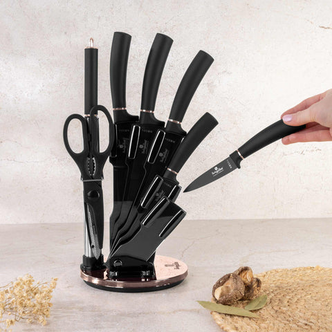  BH/2421N,BH/2692,BH/2421,Juego de cuchillos de 8 piezas con soporte de acrílico,Negro,Oro rosa,T3: Juego de cuchillos de 8 piezas con soporte de acrílico a.,juego de cuchillos,cuchillos,cuchillo,soporte de acrílico,soporte,Cuchillos y herramientas de corte