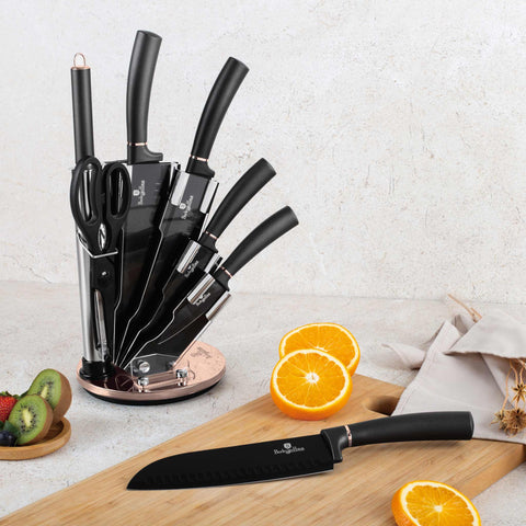  BH/2421N,BH/2692,BH/2421,Juego de cuchillos de 8 piezas con soporte de acrílico,Negro,Oro rosa,T3: Juego de cuchillos de 8 piezas con soporte de acrílico a.,juego de cuchillos,cuchillos,cuchillo,soporte de acrílico,soporte,Cuchillos y herramientas de corte