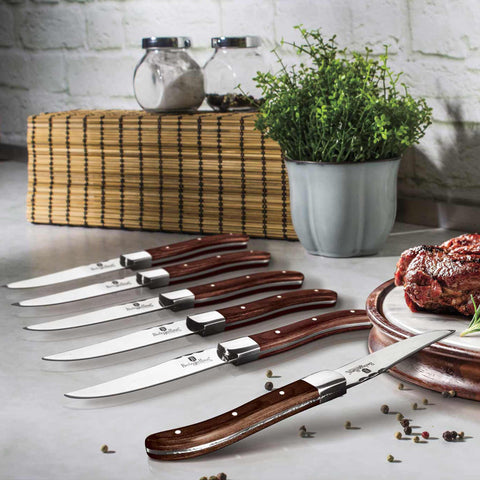  BH/2439, juego de 6 cuchillos para carne con mango de palisandro, palisandro, juego de 6 cuchillos para carne, juego de cuchillos para carne, cuchillos para carne, mango de madera, cuchillos y herramientas de corte, cuchillo para carne