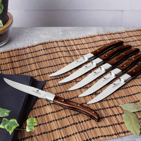  BH/2439, juego de 6 cuchillos para carne con mango de palisandro, palisandro, juego de 6 cuchillos para carne, juego de cuchillos para carne, cuchillos para carne, mango de madera, cuchillos y herramientas de corte, cuchillo para carne