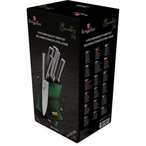  BH/2448, juego de cuchillos de 6 piezas con soporte, esmeralda, verde, T6: juego de cuchillos de 6 piezas con soporte b., juego de cuchillos, cuchillos, cuchillo, soporte de acero inoxidable, soporte, cuchillos y herramientas de corte