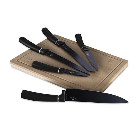 Juego De 6 Cuchillos Con Tabla De Cortar De Bambú