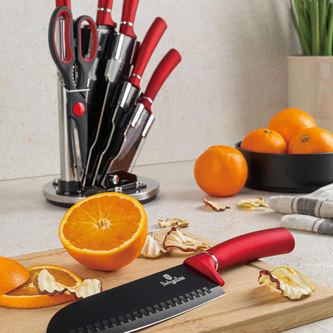 BH/2562N, joc de ganivets de 8 peces amb suport d'acrílic, bordeus, vermell, T3: joc de ganivets de 8 peces amb suport d'acrílic a., joc de ganivets, ganivets, ganivet, suport d'acrílic, suport