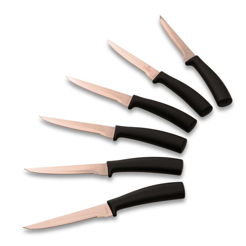  BH/2613, BH/2650, juego de 6 cuchillos para carne, oro rosa, T4: juego de 6 cuchillos para carne, blíster, juego de cuchillos para carne, cuchillos para carne, cuchillos y herramientas de corte, cuchillo para carne