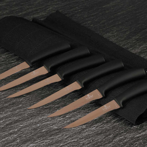  BH/2613, BH/2650, juego de 6 cuchillos para carne, oro rosa, T4: juego de 6 cuchillos para carne, blíster, juego de cuchillos para carne, cuchillos para carne, cuchillos y herramientas de corte, cuchillo para carne