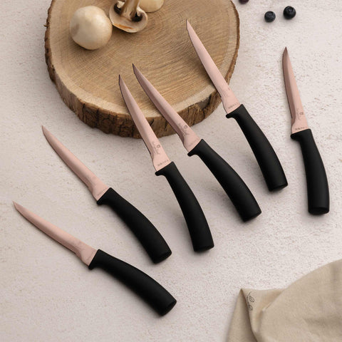  BH/2613, BH/2650, juego de 6 cuchillos para carne, oro rosa, T4: juego de 6 cuchillos para carne, blíster, juego de cuchillos para carne, cuchillos para carne, cuchillos y herramientas de corte, cuchillo para carne