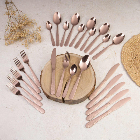  BH/2619NA, juego de cubiertos de 24 piezas con recubrimiento PVD de oro rosa pulido espejo, oro rosa, juego de cubiertos de 24 piezas, juego de cubiertos, cubiertos, espejo, vajilla