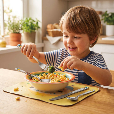Product image of 4pcs cutlery set mirror. Part of the Minions Collection . Features: • Material: stainless steel • Include: • Knife 1 pc 5,0 mm • Fork 1 pc 2,5 mm • Spoon 1 pc 2,5 mm • Small spoon 1 pc 2,0 mm • Color: silver. (Studio view). Official Berlinger Haus product, boosted by Promintra sl.