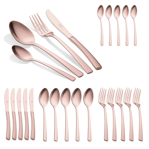  BH/2637A, juego de cubiertos de 24 piezas con recubrimiento PVD de oro rosa pulido espejo, oro rosa, juego de cubiertos de 24 piezas, juego de cubiertos, cubiertos, espejo, vajilla