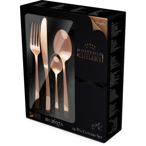  BH/2637A, juego de cubiertos de 24 piezas con recubrimiento PVD de oro rosa pulido espejo, oro rosa, juego de cubiertos de 24 piezas, juego de cubiertos, cubiertos, espejo, vajilla