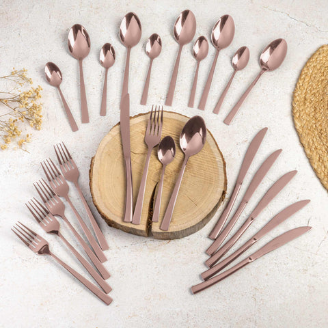  BH/2637A, juego de cubiertos de 24 piezas con recubrimiento PVD de oro rosa pulido espejo, oro rosa, juego de cubiertos de 24 piezas, juego de cubiertos, cubiertos, espejo, vajilla