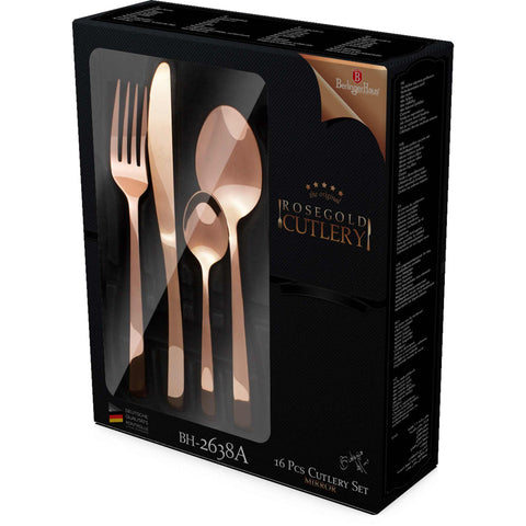 Set De Cubiertos De 16 Piezas Con Recubrimiento Pvd De Oro Rosa Pulido Espejo, Embalaje del producto