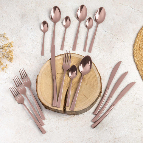 BH/2638A, juego de cubiertos de 16 piezas con recubrimiento PVD de oro rosa pulido espejo, oro rosa, juego de cubiertos de 16 piezas, juego de cubiertos, cubiertos, espejo, vajilla