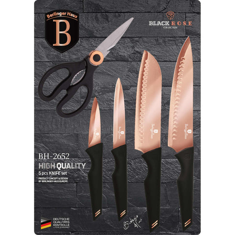 Juego de cuchillos, cuchillos, cuchillo,T4: juego de cuchillos de 5 piezas, blíster, negro/oro rosa,BH/2652