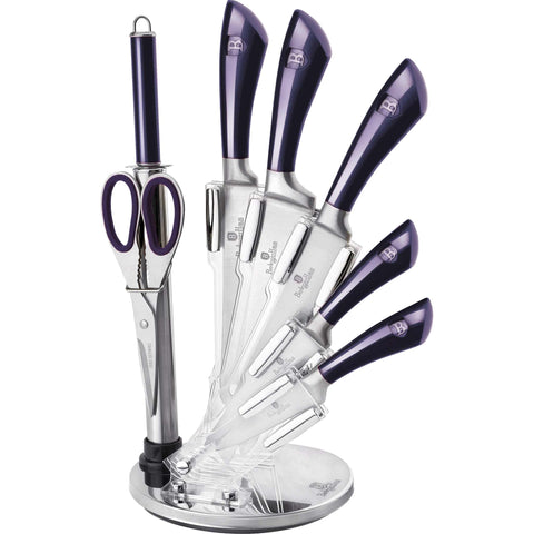  BH/2670, Juego de cuchillos de 8 piezas con soporte de acrílico, Morado, T1: Juego de cuchillos de 8 piezas con soporte de acrílico b., juego de cuchillos, cuchillos, cuchillo, soporte de acrílico, soporte, cuchillos y herramientas de corte